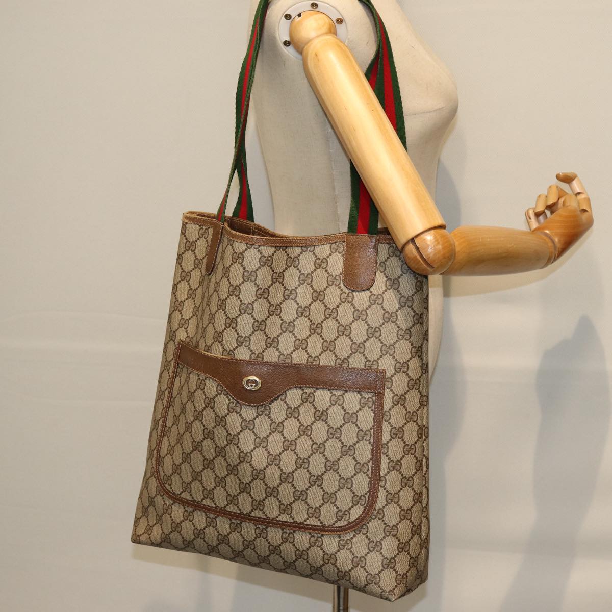 GUCCI GG Supreme Web Sherry Line Tote Bag Beige Red Green 40 02 003 yk12106