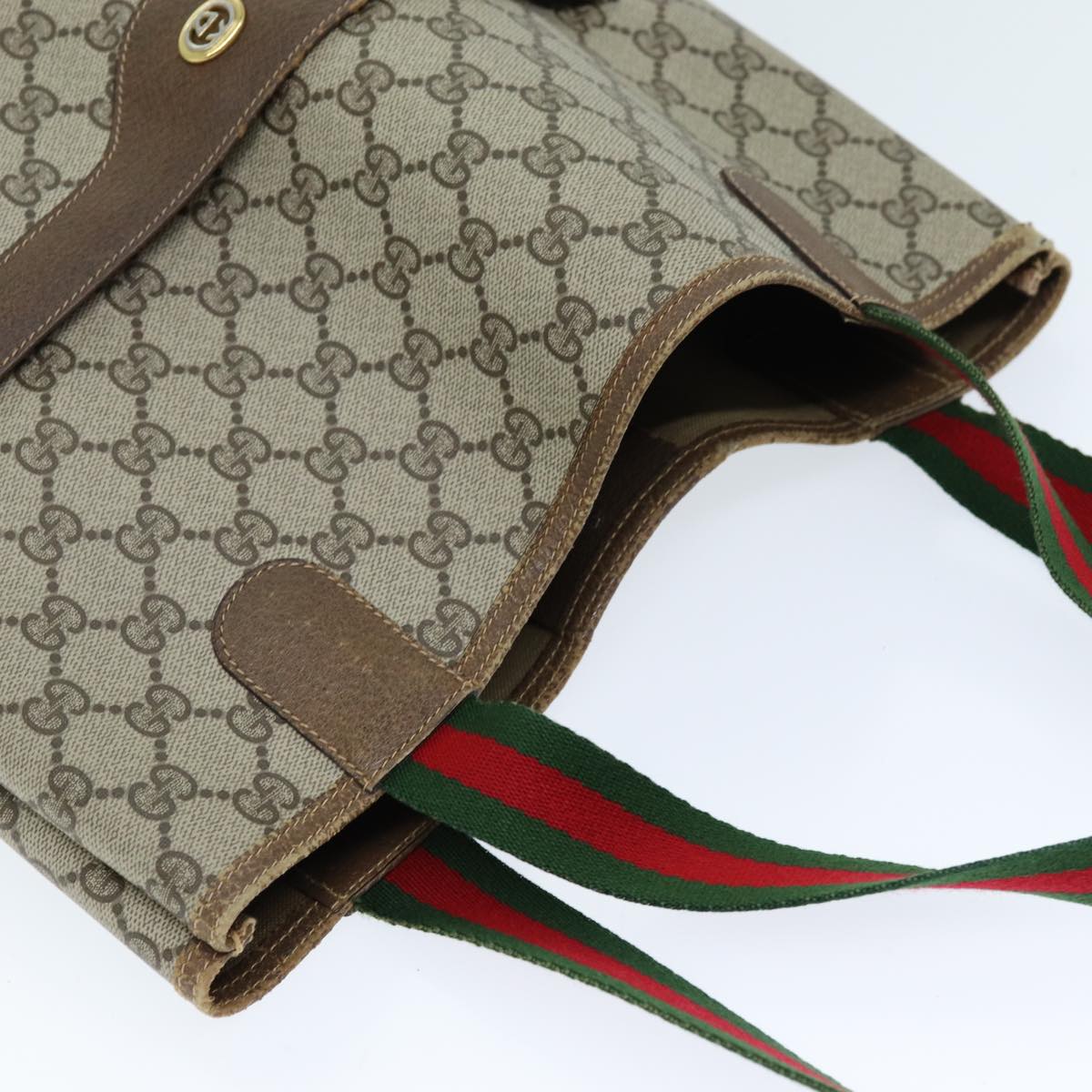 GUCCI GG Supreme Web Sherry Line Tote Bag Beige Red Green 40 02 003 yk12106