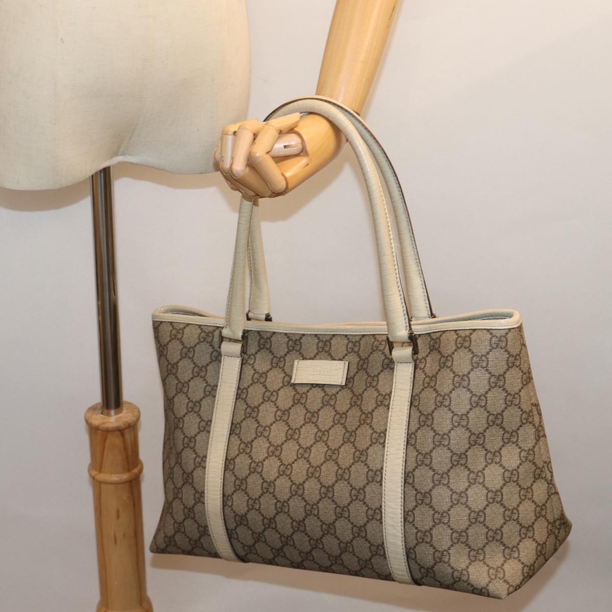 GUCCI GG Supreme Tote Bag PVC Beige 114595 yk12126