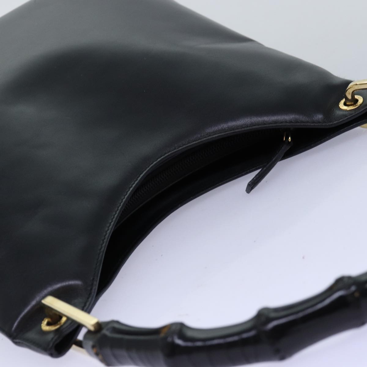 GUCCI Bamboo Shoulder Bag Leather Black 001 3007 yk12185