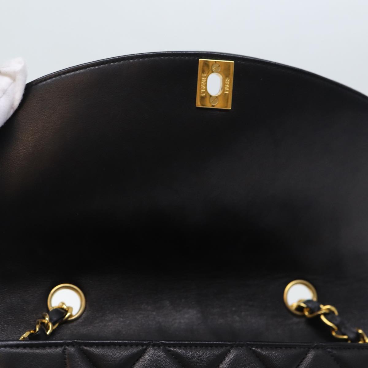 CHANEL Diana Matelasse Chain Shoulder Bag Lamb Skin Black CC yk12192A