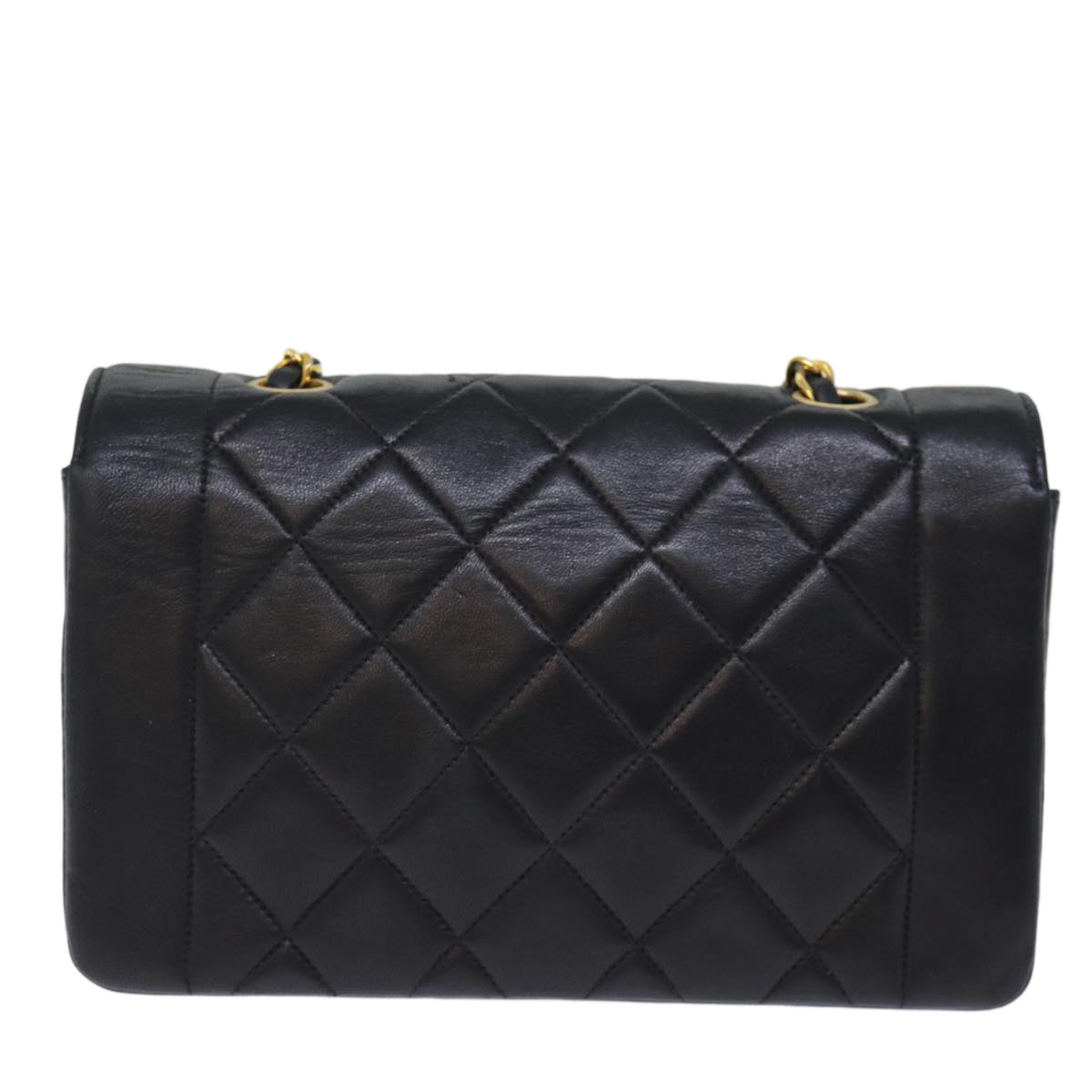 CHANEL Diana Matelasse Chain Shoulder Bag Lamb Skin Black CC yk12192A