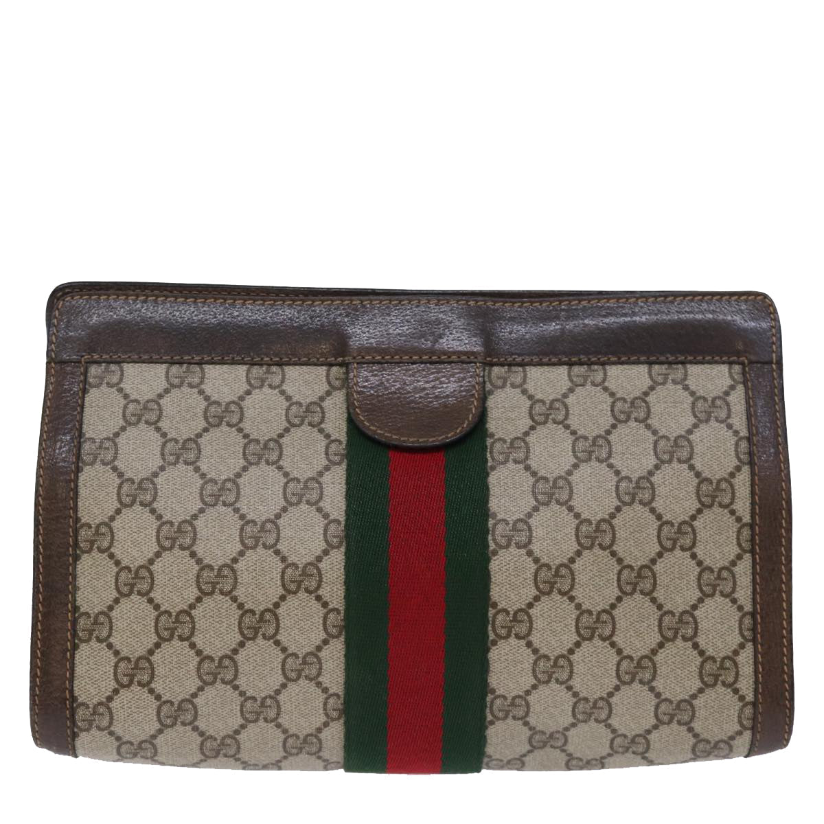 GUCCI GG Supreme Web Sherry Line Clutch Bag PVC Beige Red 89 01 002 yk12307