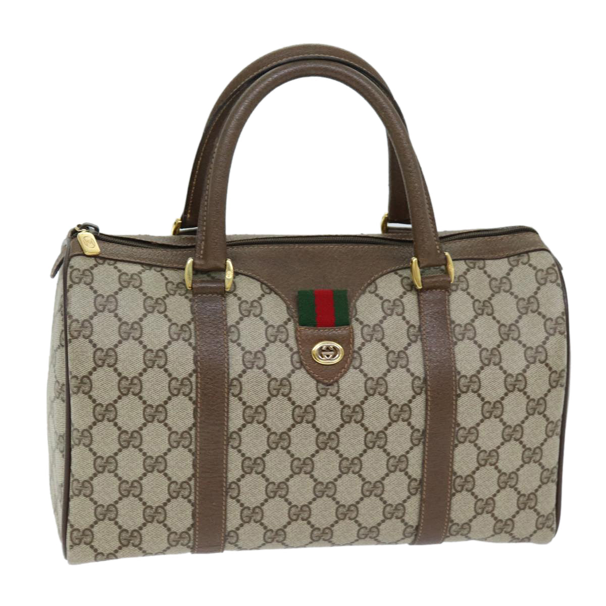 GUCCI GG Supreme Web Sherry Line Boston Bag PVC Beige Red 40 02 007 yk12310