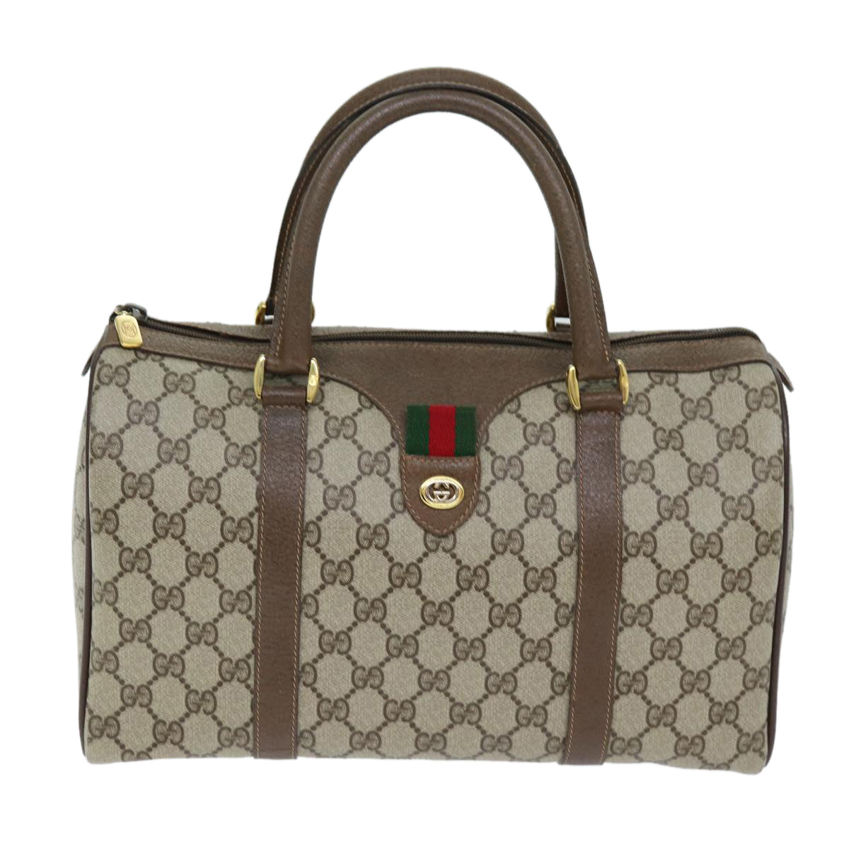 GUCCI GG Supreme Web Sherry Line Boston Bag PVC Beige Red 40 02 007 yk12310