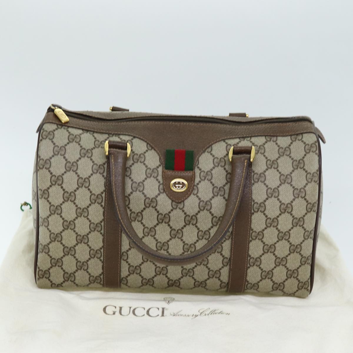 GUCCI GG Supreme Web Sherry Line Boston Bag PVC Beige Red 40 02 007 yk12310