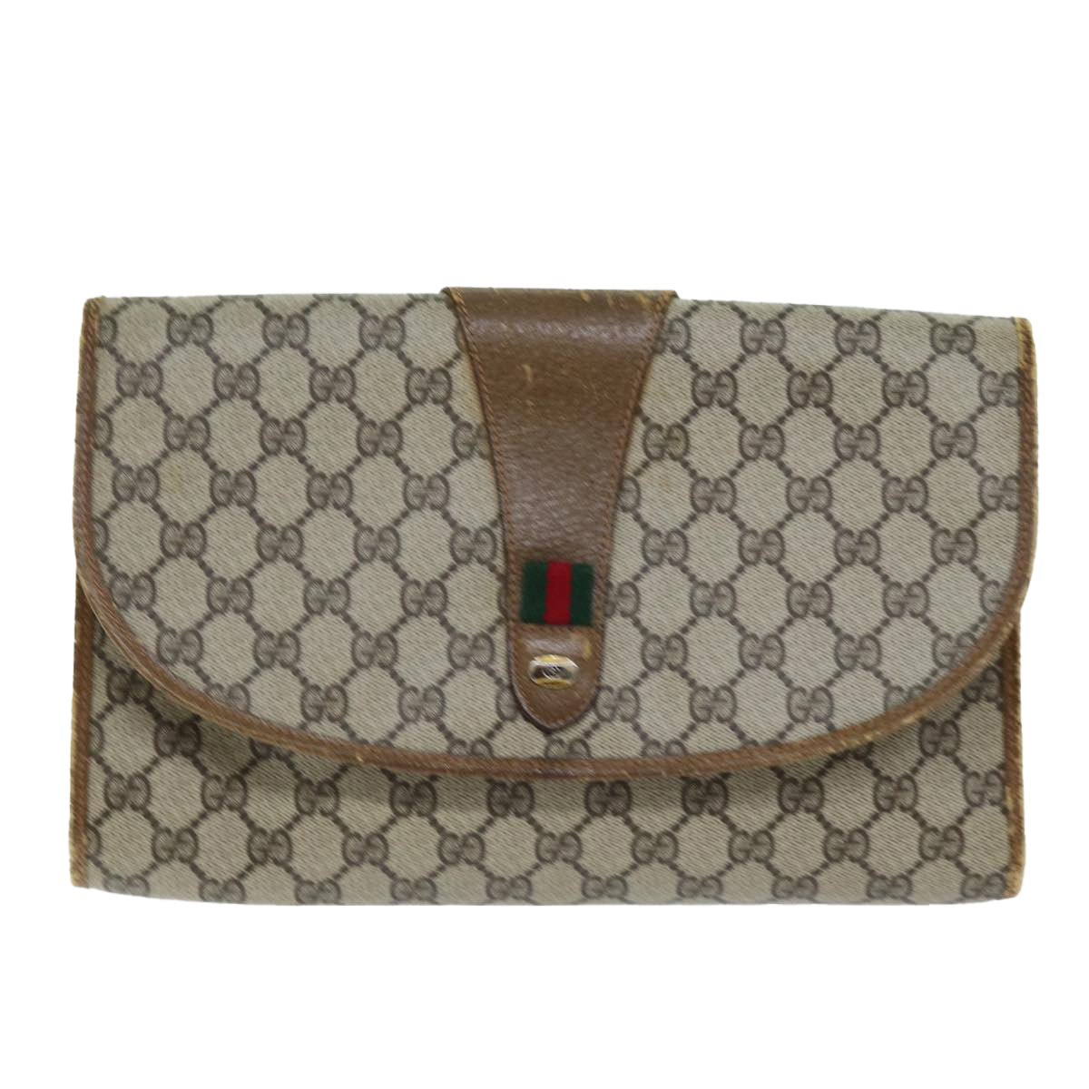 GUCCI GG Supreme Web Sherry Line Clutch Bag PVC Beige Red 89 01 031 yk12320