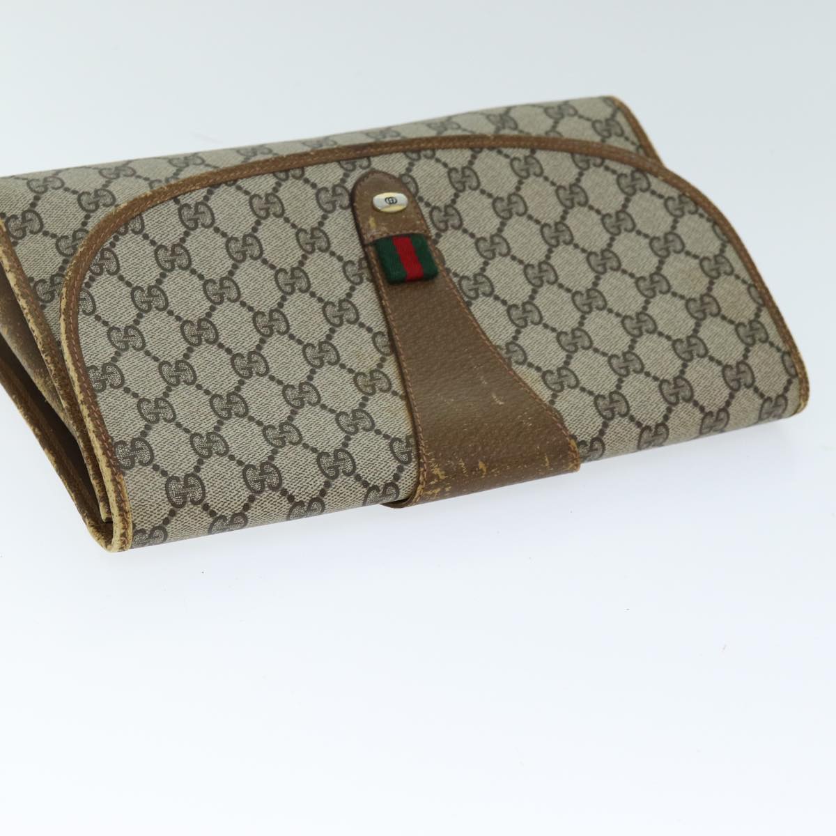 GUCCI GG Supreme Web Sherry Line Clutch Bag PVC Beige Red 89 01 031 yk12320