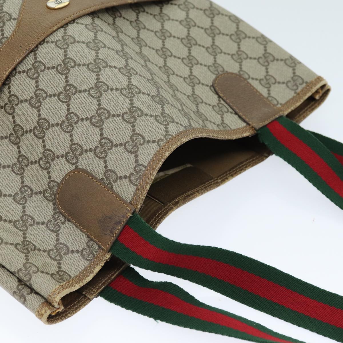 GUCCI GG Supreme Web Sherry Line Tote Bag PVC Beige Red 39 02 003 yk12333