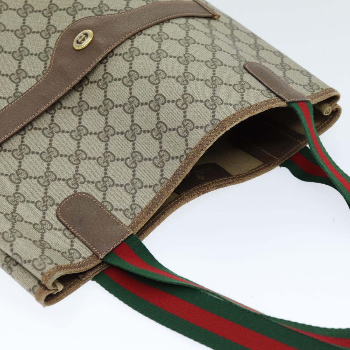GUCCI GG Supreme Web Sherry Line Tote Bag PVC Beige Red 89 02 003 yk12338