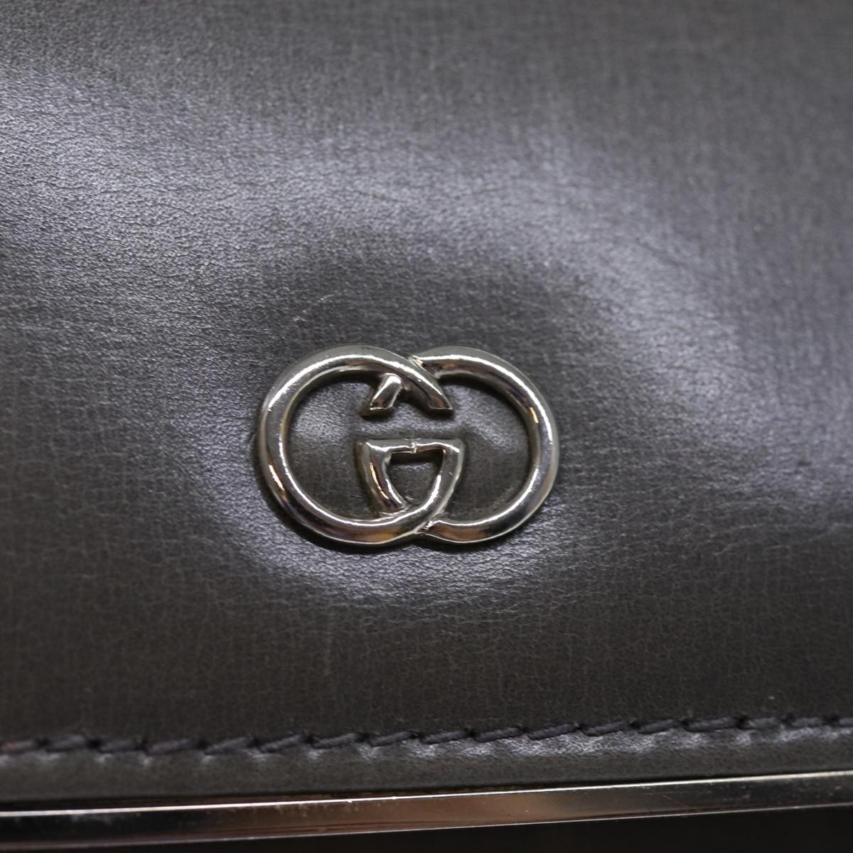 GUCCI Chain Shoulder Bag Leather Gray 004 056 0960 yk12358