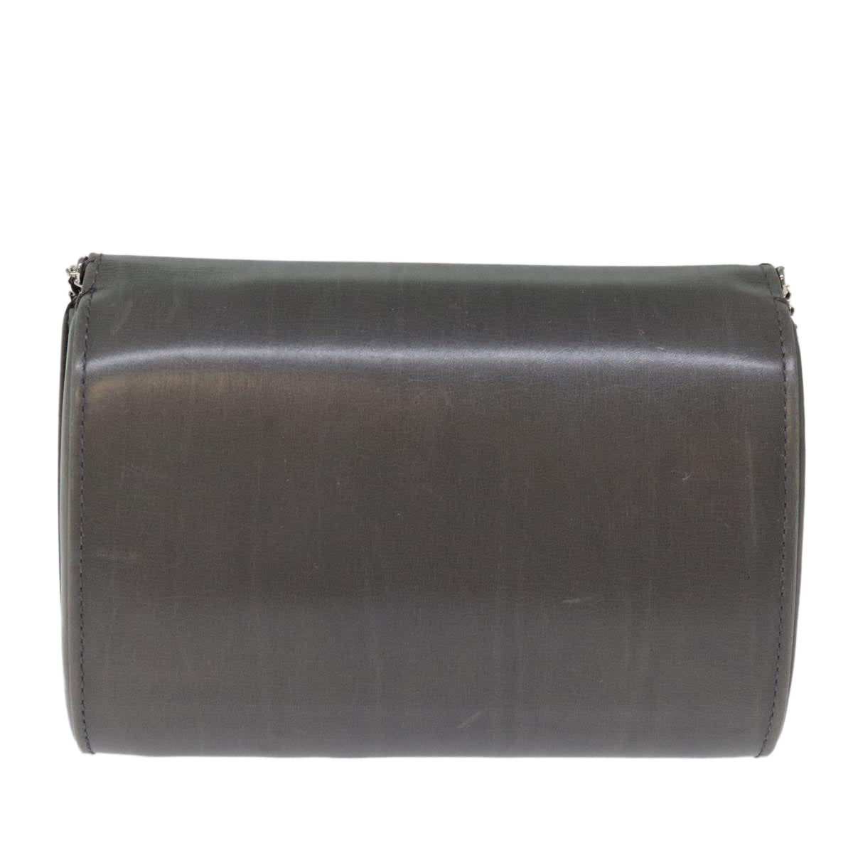 GUCCI Chain Shoulder Bag Leather Gray 004 056 0960 yk12358