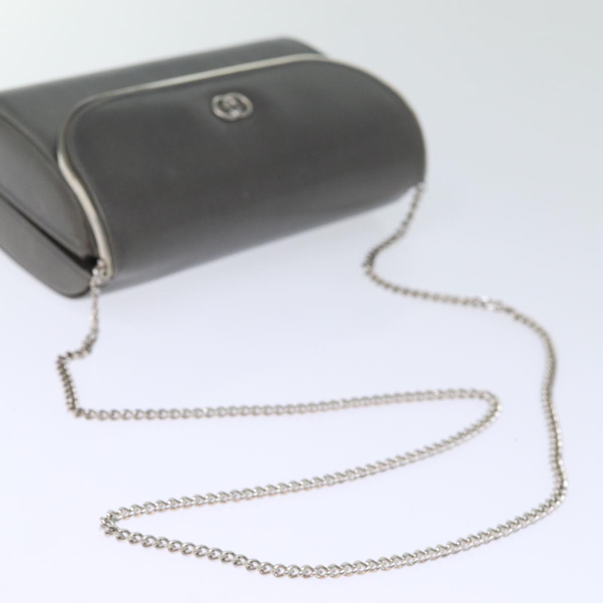 GUCCI Chain Shoulder Bag Leather Gray 004 056 0960 yk12358
