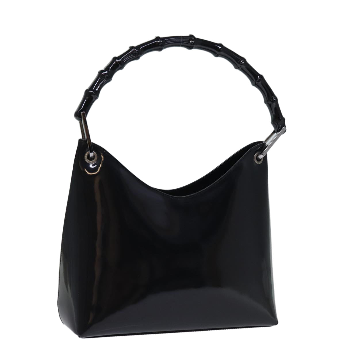 GUCCI Bamboo Hand Bag Enamel Black yk12374
