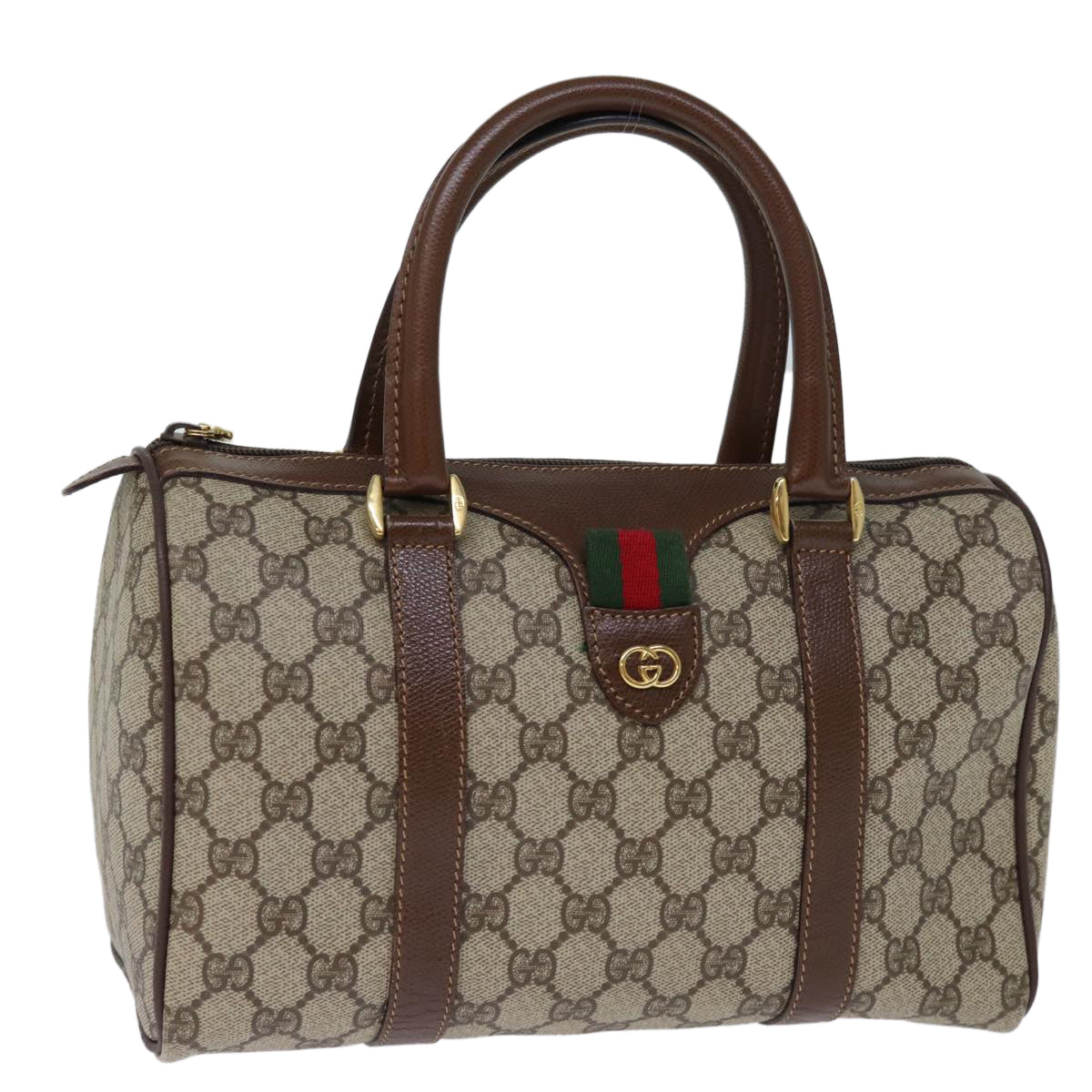 GUCCI GG Supreme Web Sherry Line Boston Bag PVC Beige Red Green yk12393