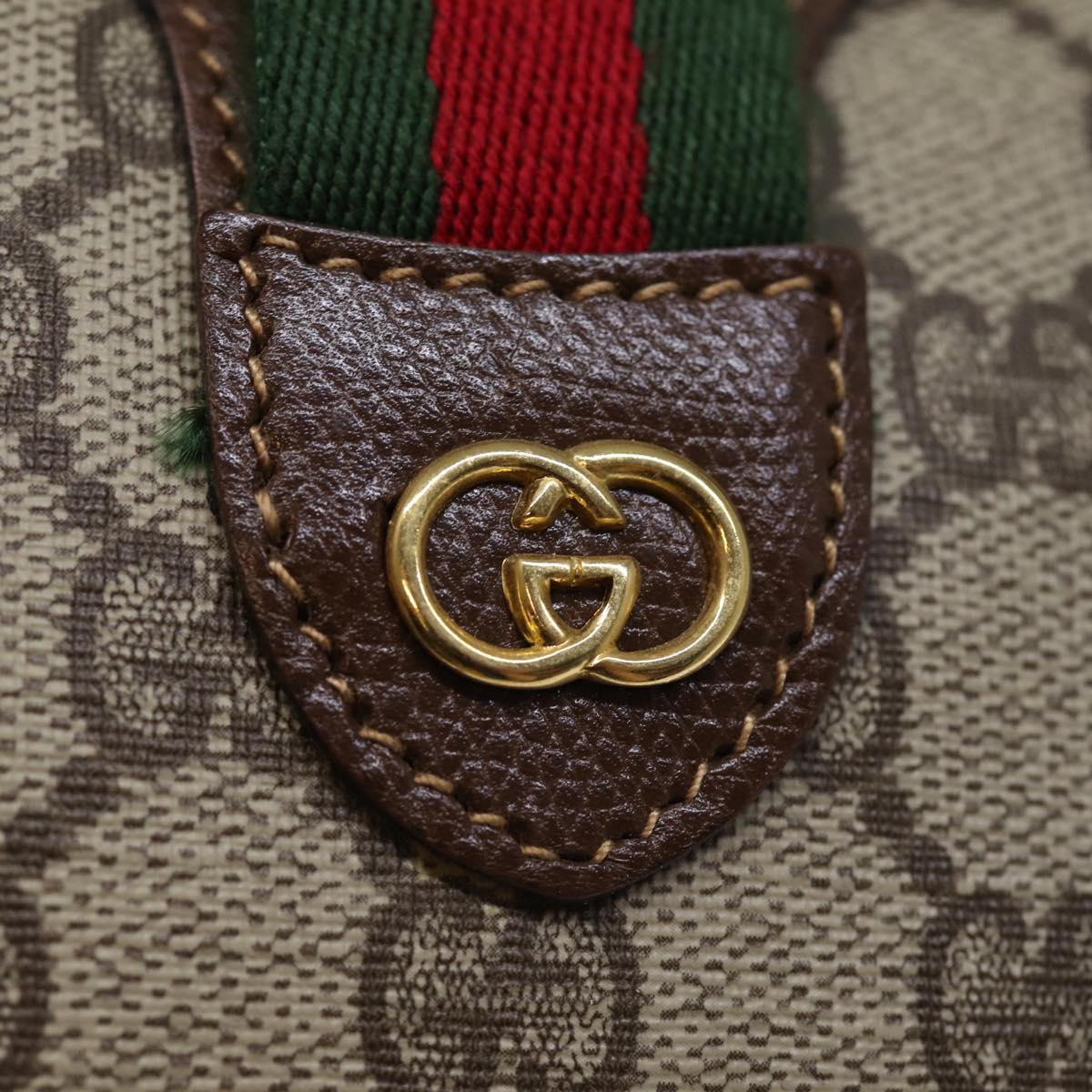 GUCCI GG Supreme Web Sherry Line Boston Bag PVC Beige Red Green yk12393