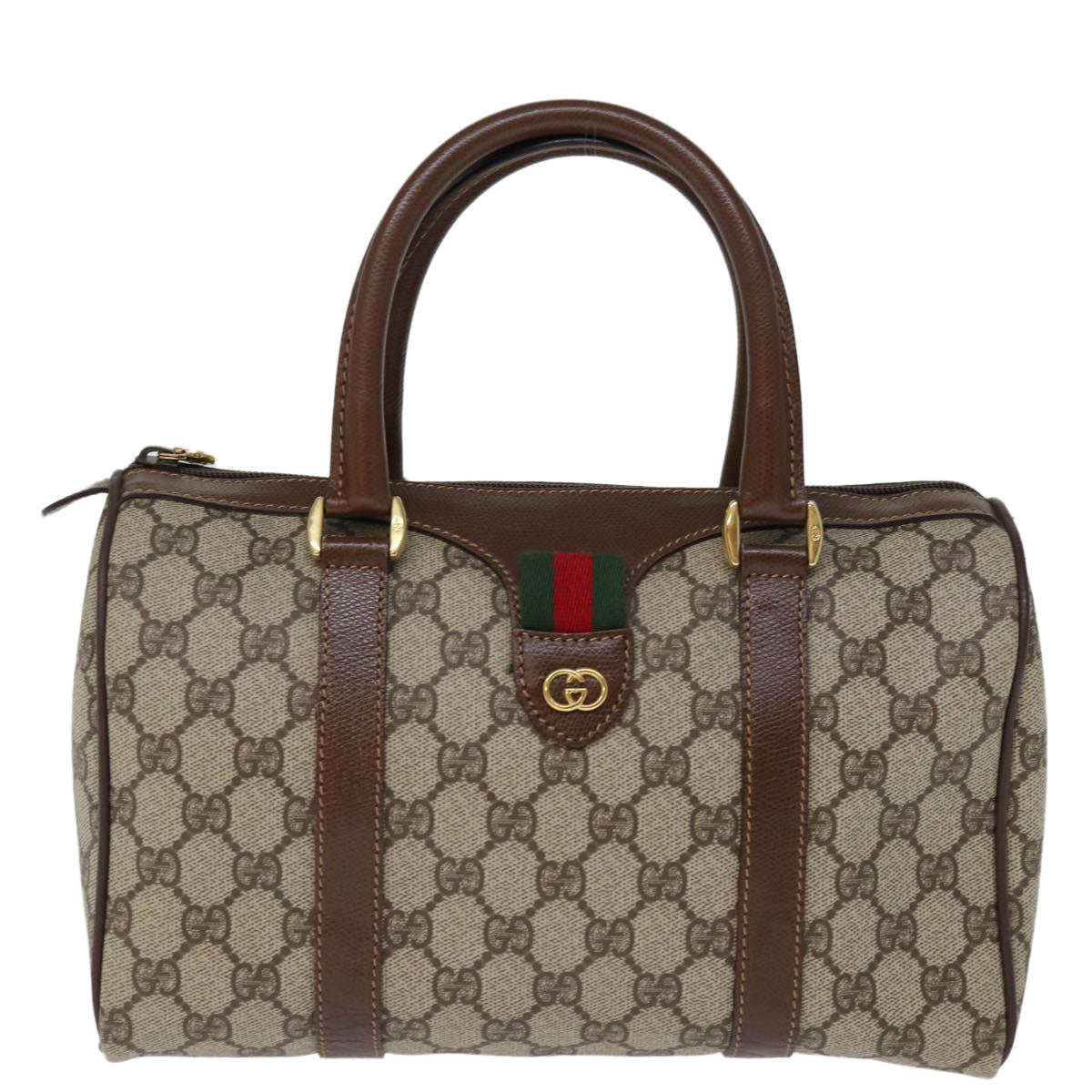 GUCCI GG Supreme Web Sherry Line Boston Bag PVC Beige Red Green yk12393