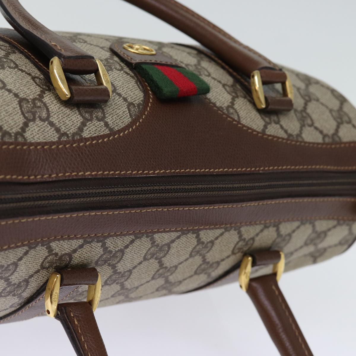 GUCCI GG Supreme Web Sherry Line Boston Bag PVC Beige Red Green yk12393