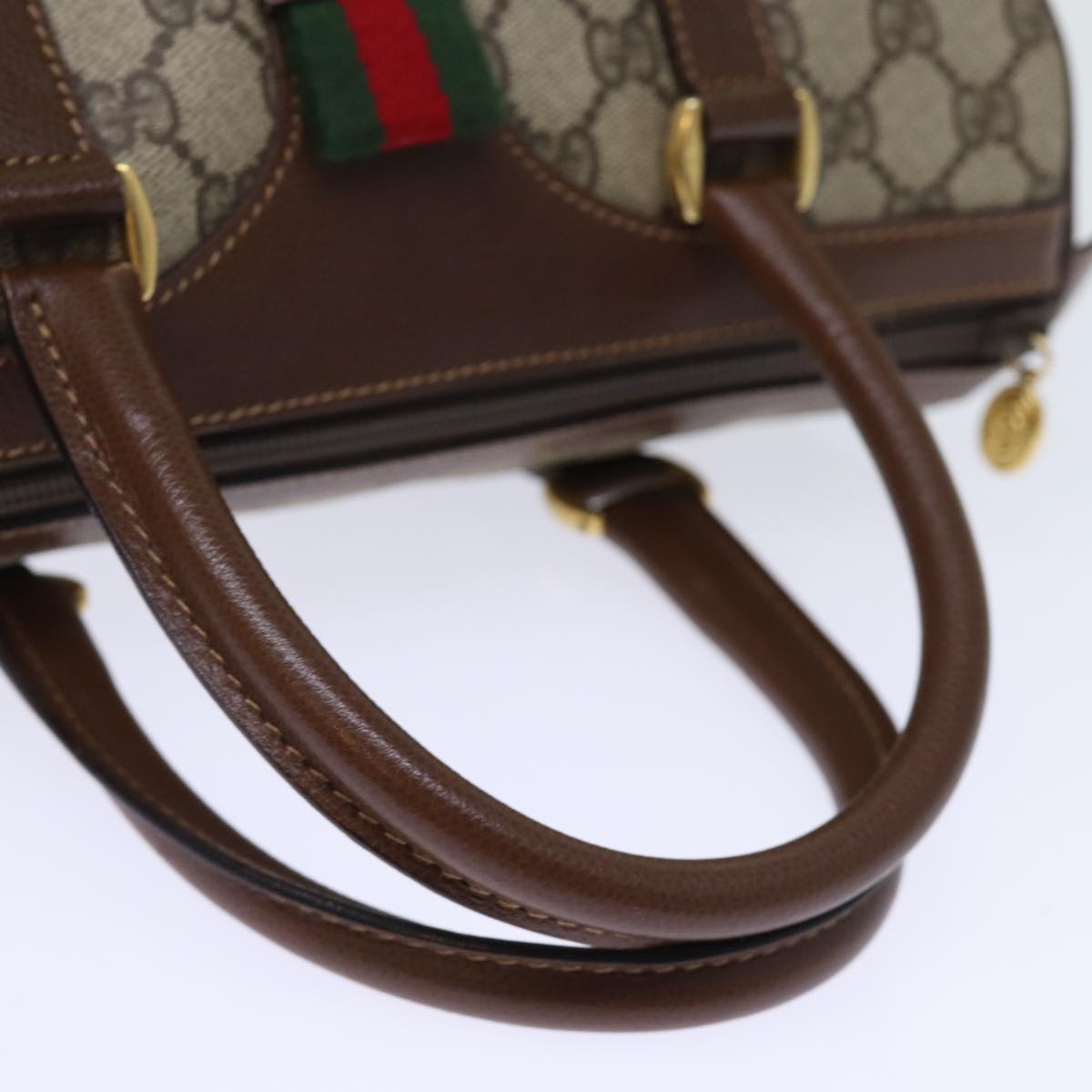 GUCCI GG Supreme Web Sherry Line Boston Bag PVC Beige Red Green yk12393