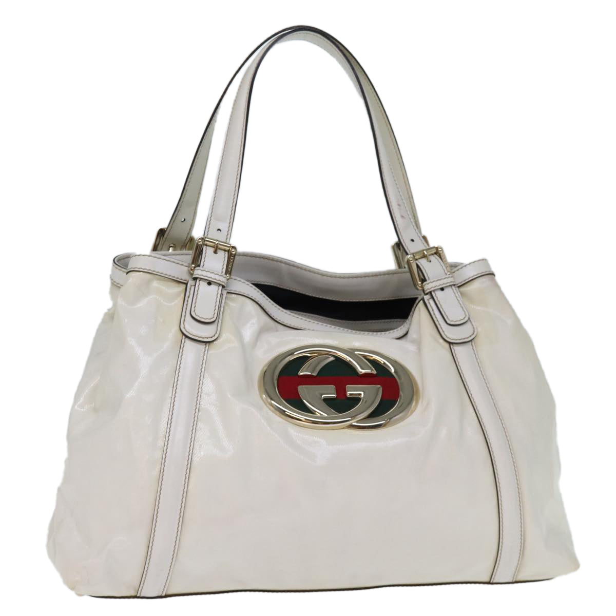 GUCCI Web Sherry Line Interlocking Bag Coated Canvas White 162094 yk12394