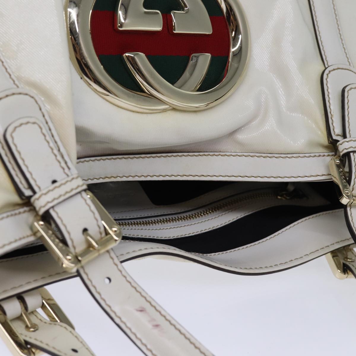 GUCCI Web Sherry Line Interlocking Bag Coated Canvas White 162094 yk12394