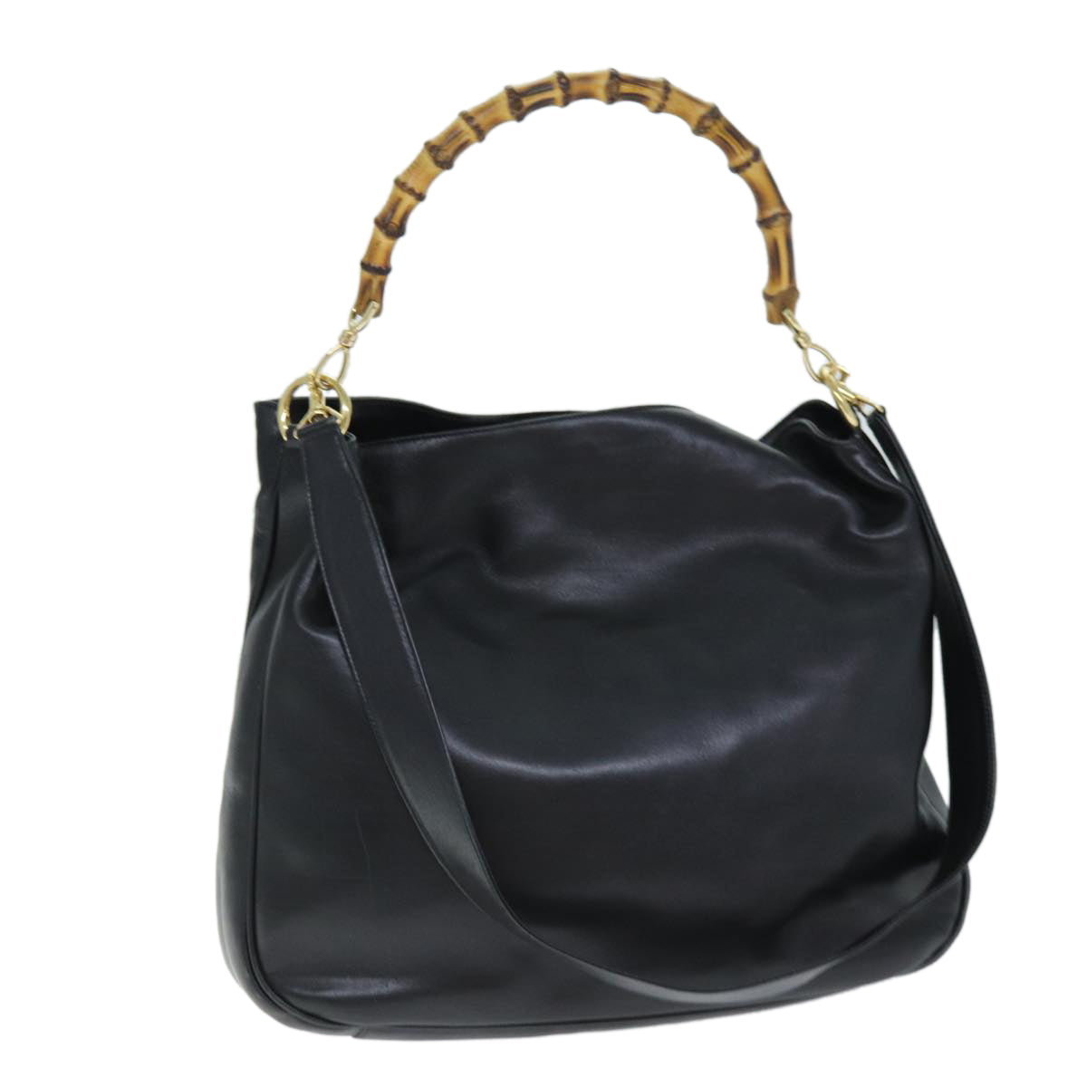 GUCCI Bamboo Hand Bag Leather 2way Black 001 1577 yk12406