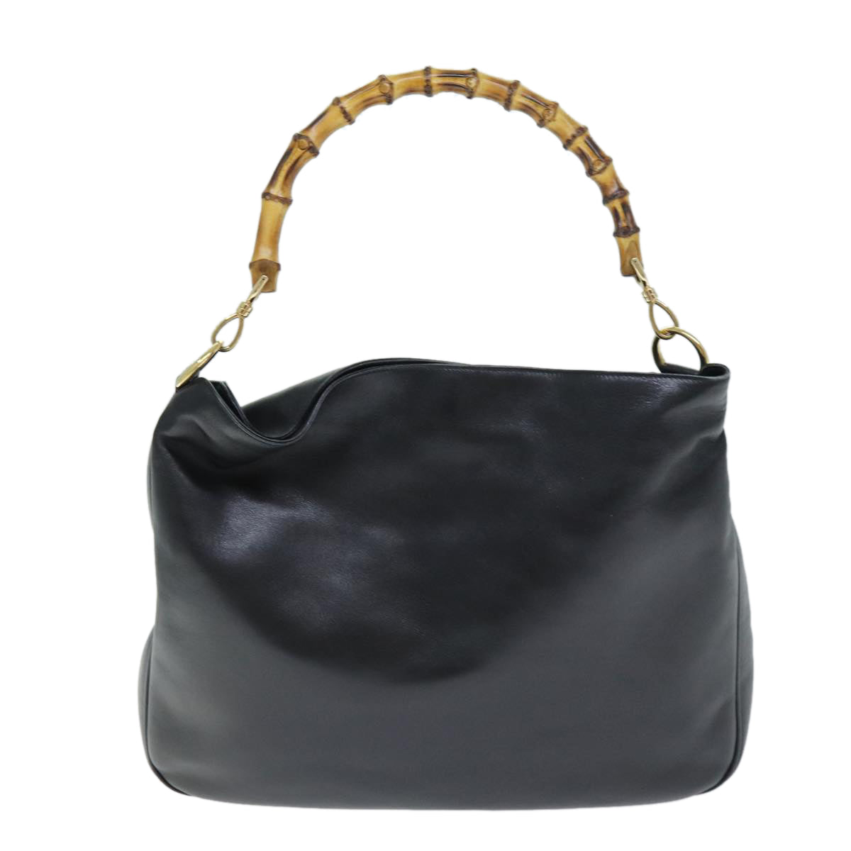 GUCCI Bamboo Hand Bag Leather 2way Black 001 1577 yk12406