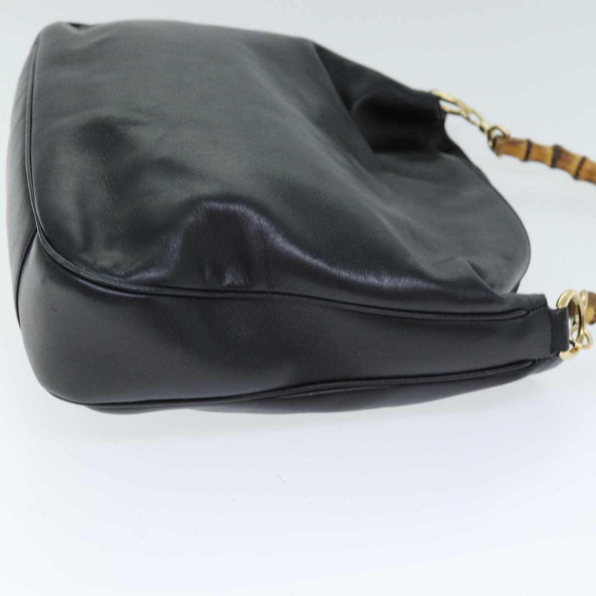 GUCCI Bamboo Hand Bag Leather 2way Black 001 1577 yk12406