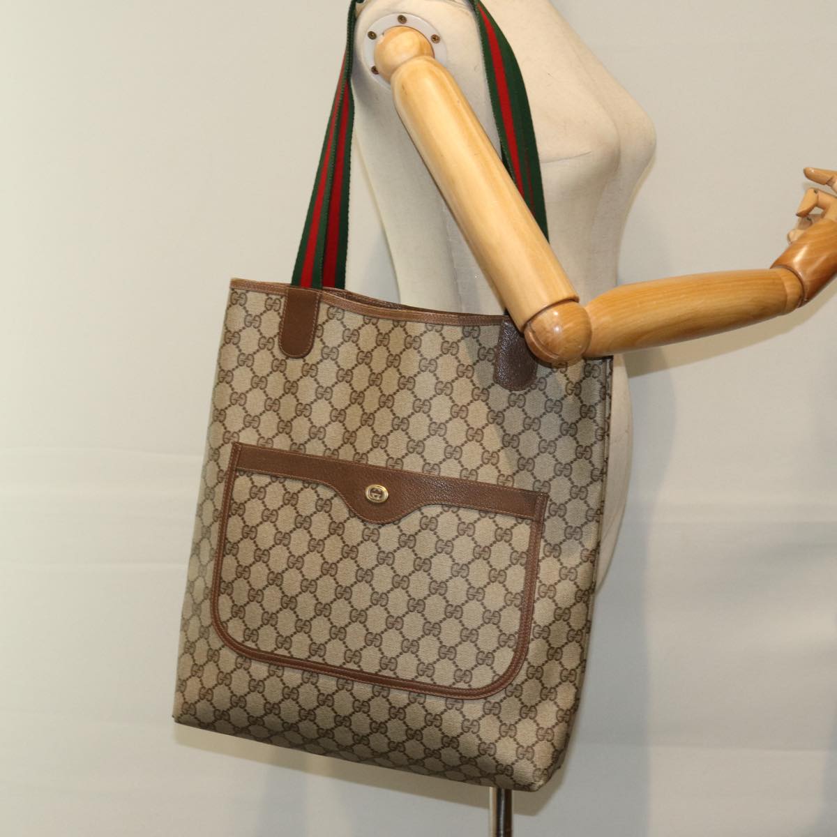 GUCCI GG Supreme Web Sherry Line Tote Bag PVC Beige Red 40 02 003 yk12437