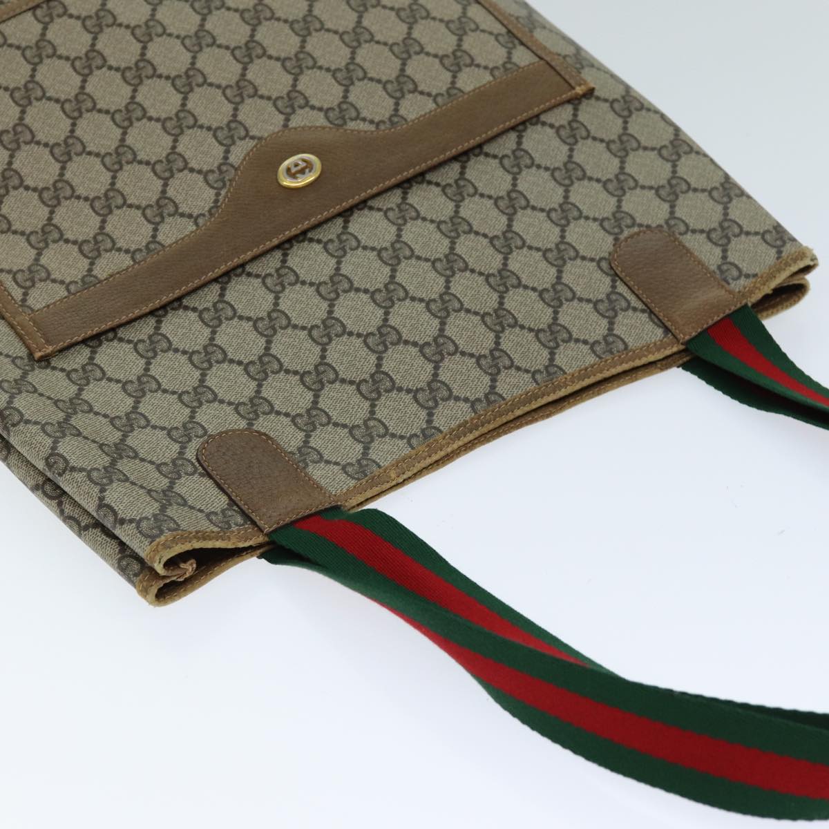 GUCCI GG Supreme Web Sherry Line Tote Bag PVC Beige Red 89 02 003 yk12451