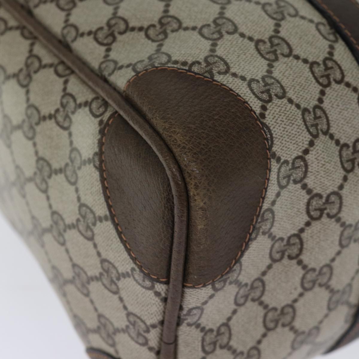 GUCCI GG Supreme Web Sherry Line Boston Bag PVC Vintage Beige Red yk12465
