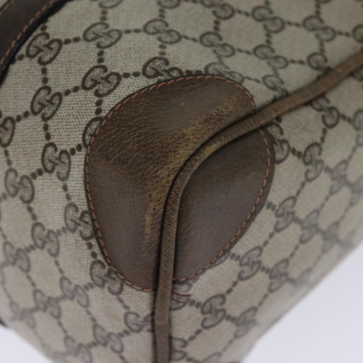 GUCCI GG Supreme Web Sherry Line Boston Bag PVC Vintage Beige Red yk12465