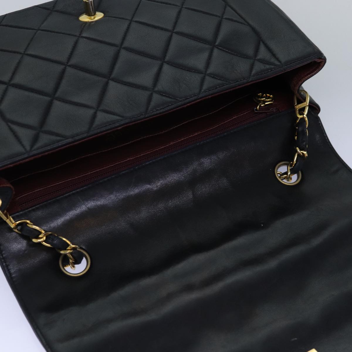 CHANEL Diana Matelasse Chain Shoulder Bag Lamb Skin Black CC yk12474