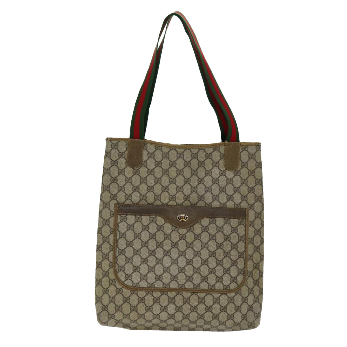 GUCCI GG Supreme Web Sherry Line Tote Bag PVC Beige Red Green yk12492