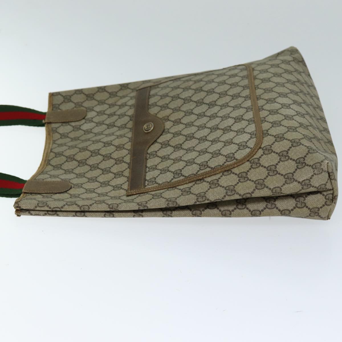 GUCCI GG Supreme Web Sherry Line Tote Bag PVC Beige Red Green yk12492