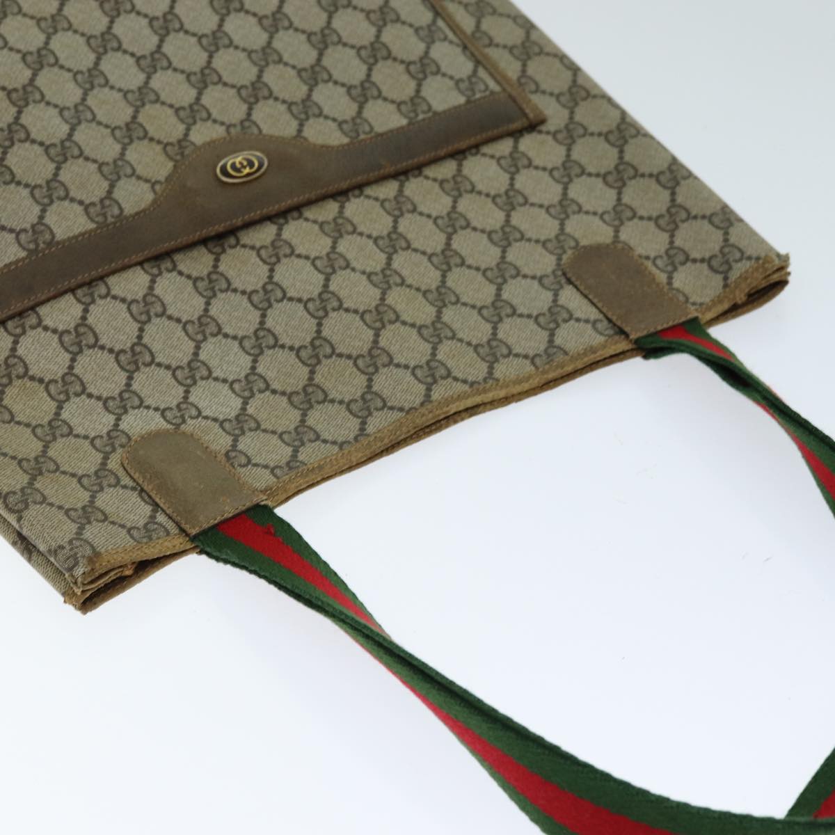 GUCCI GG Supreme Web Sherry Line Tote Bag PVC Beige Red Green yk12492