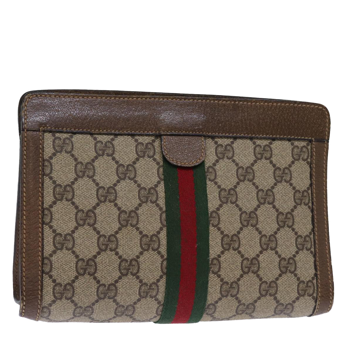 GUCCI GG Supreme Web Sherry Line Clutch Bag PVC Beige Red 89 01 001 yk12494