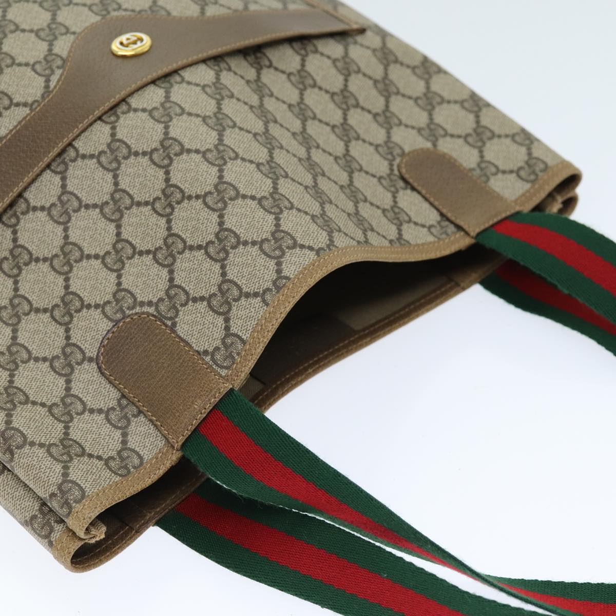 GUCCI GG Supreme Web Sherry Line Tote Bag PVC Beige Red 89 02 003 yk12548