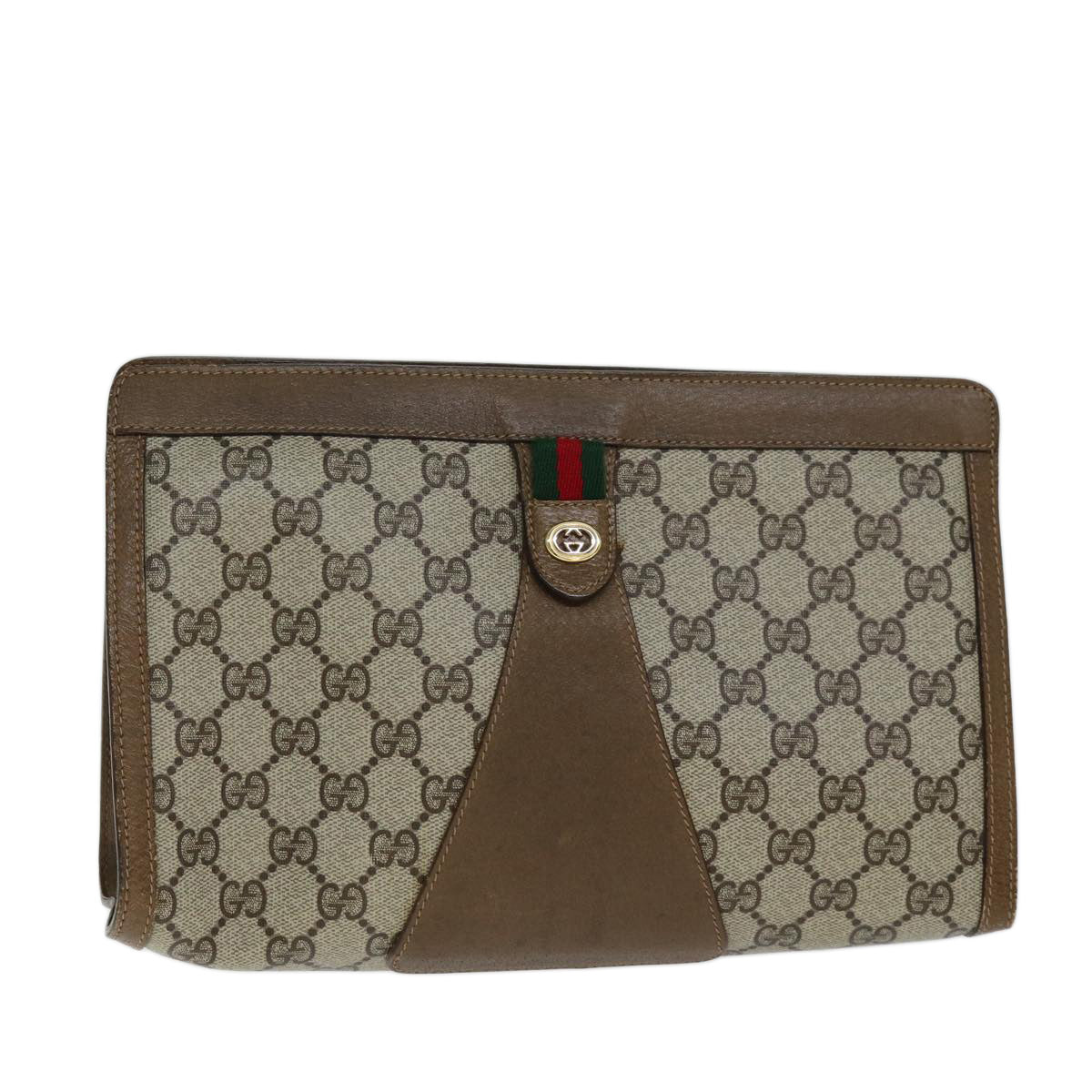 GUCCI GG Supreme Web Sherry Line Clutch Bag PVC Beige Red 89 01 033 yk12556