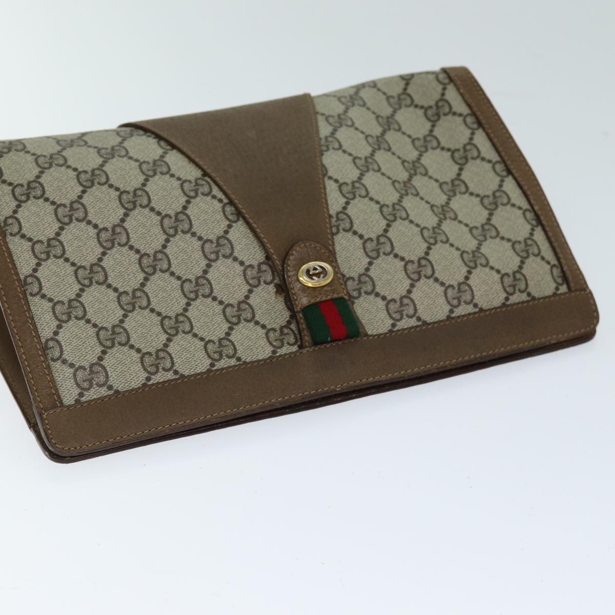 GUCCI GG Supreme Web Sherry Line Clutch Bag PVC Beige Red 89 01 033 yk12556
