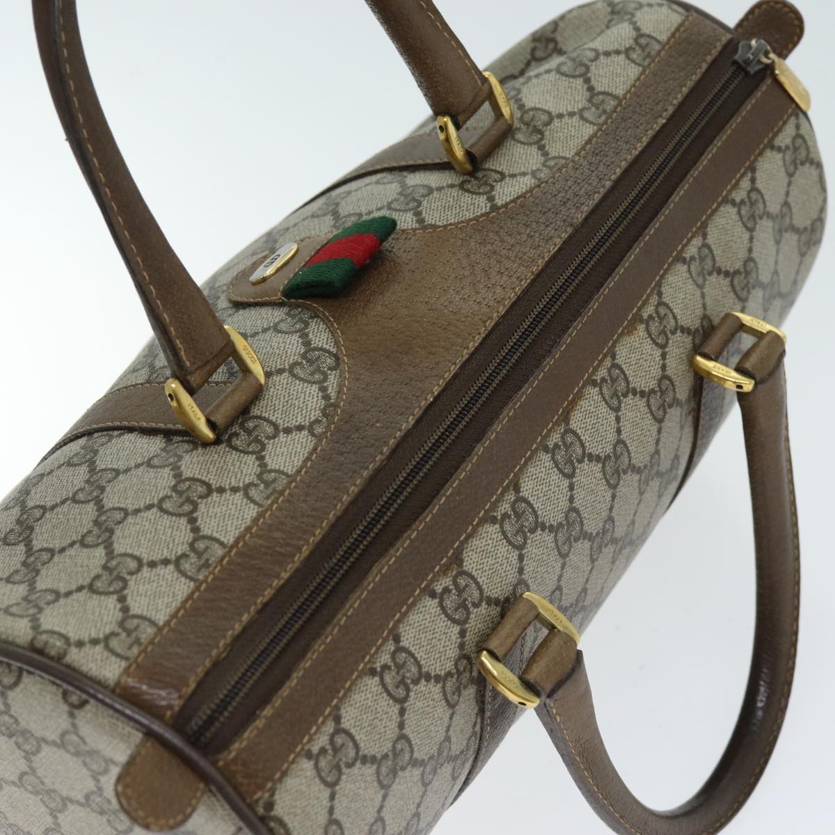 GUCCI GG Supreme Web Sherry Line Boston Bag PVC Beige Red 69 02 007 yk12611