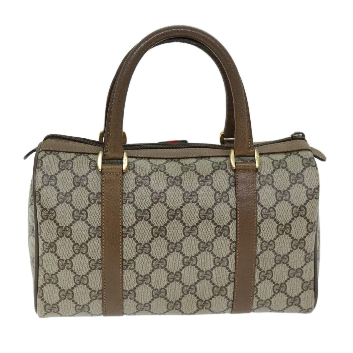 GUCCI GG Supreme Web Sherry Line Boston Bag PVC Beige Red 40 02 006 yk12612