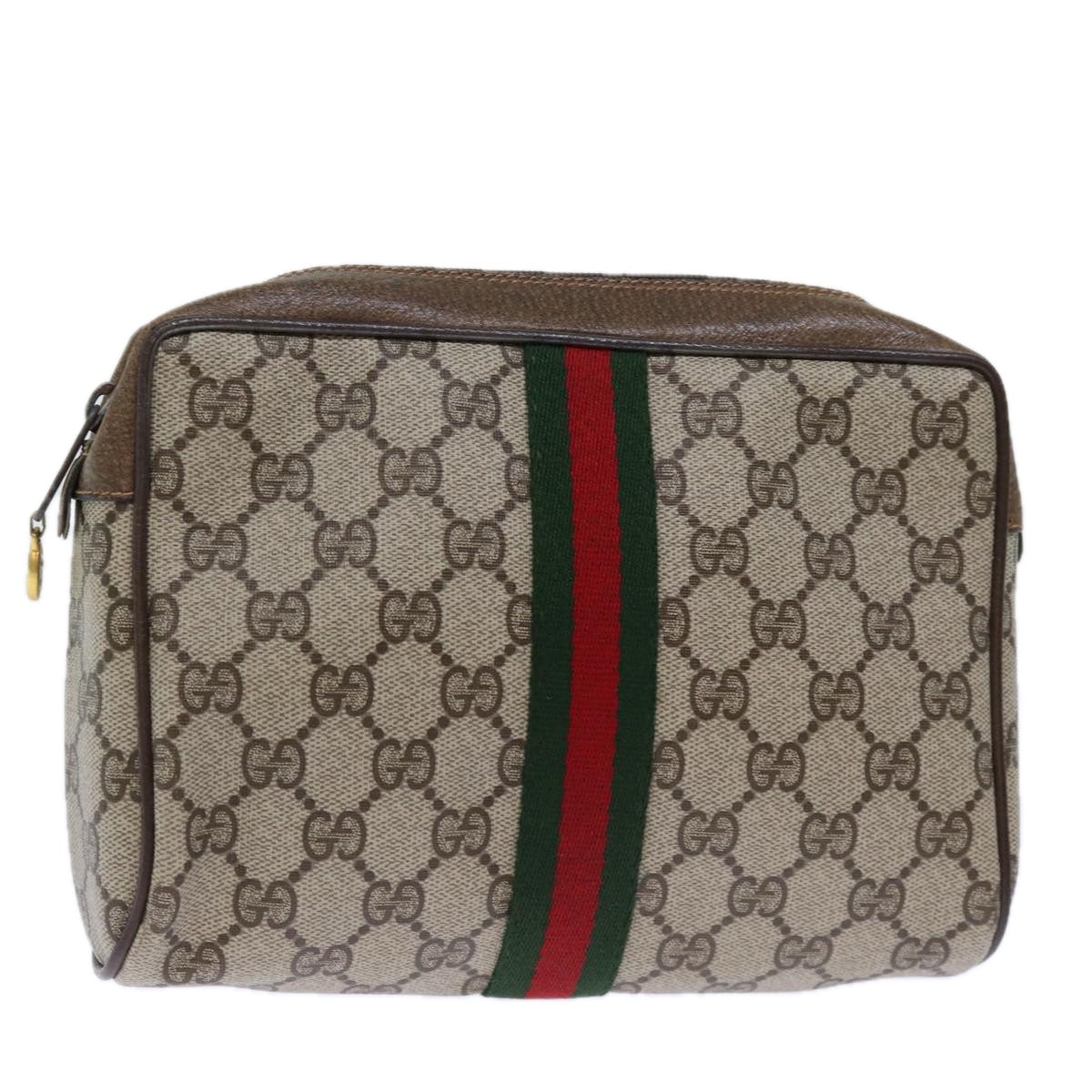 GUCCI GG Supreme Web Sherry Line Clutch Bag PVC Beige Red 89 01 012 yk12641