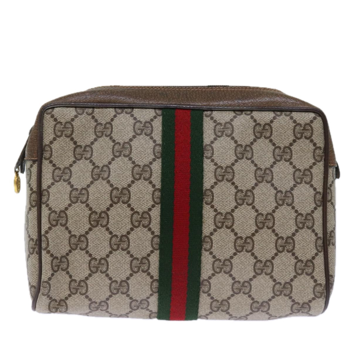 GUCCI GG Supreme Web Sherry Line Clutch Bag PVC Beige Red 89 01 012 yk12641