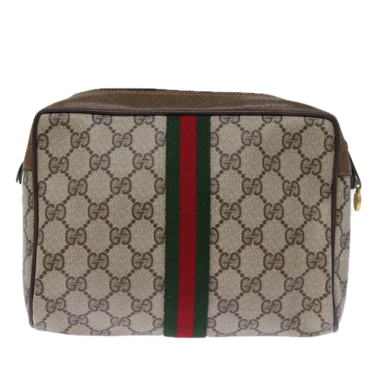 GUCCI GG Supreme Web Sherry Line Clutch Bag PVC Beige Red 89 01 012 yk12641