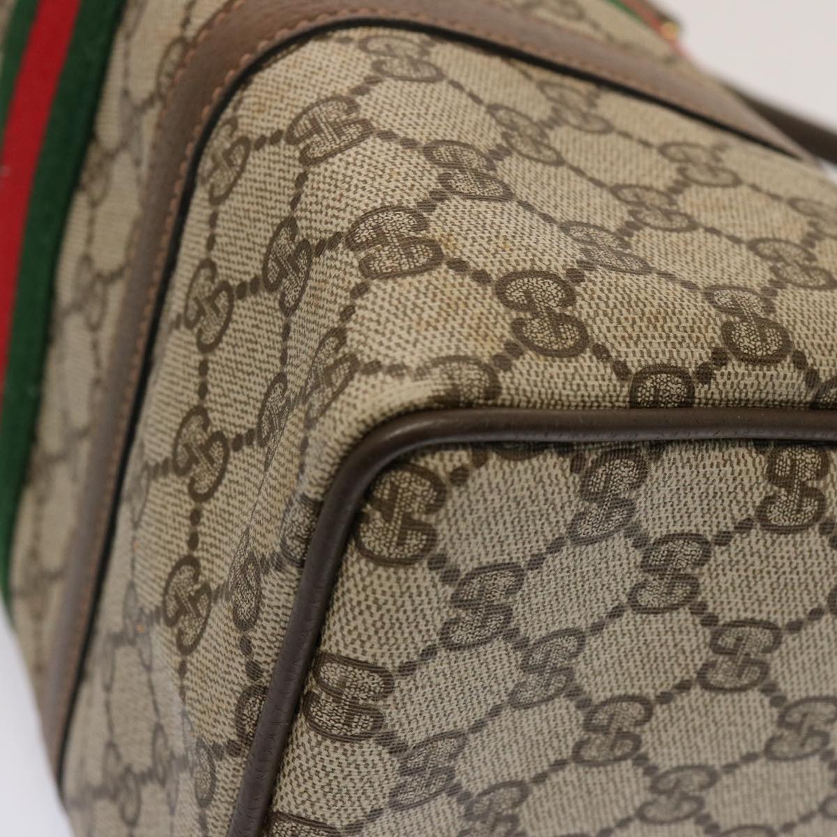 GUCCI GG Supreme Web Sherry Line Boston Bag PVC Beige Red Green yk12659