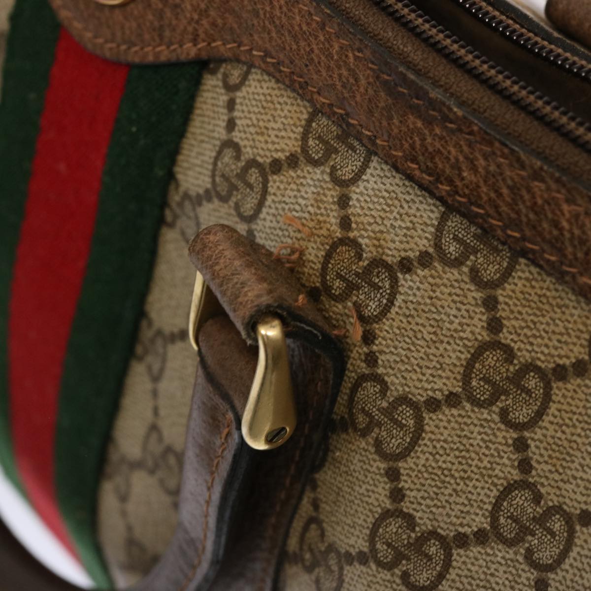 GUCCI GG Supreme Web Sherry Line Boston Bag PVC Beige Red Green yk12659