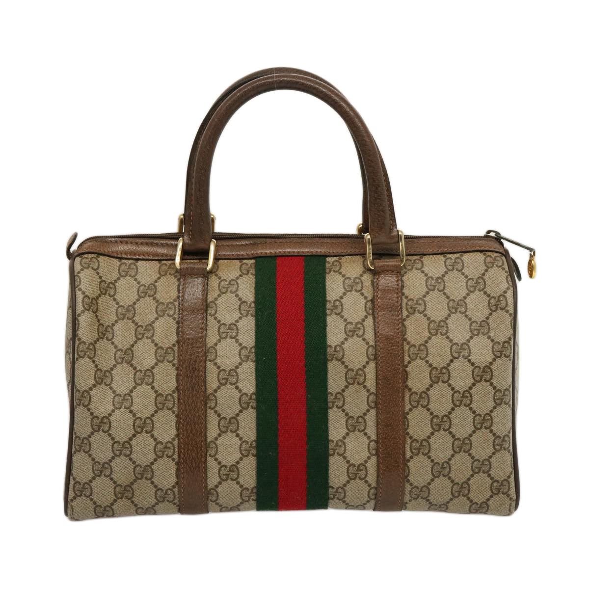 GUCCI GG Supreme Web Sherry Line Boston Bag PVC Beige Red Green yk12659
