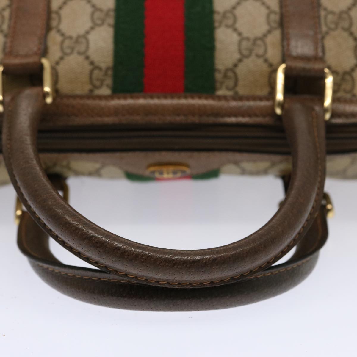 GUCCI GG Supreme Web Sherry Line Boston Bag PVC Beige Red Green yk12659