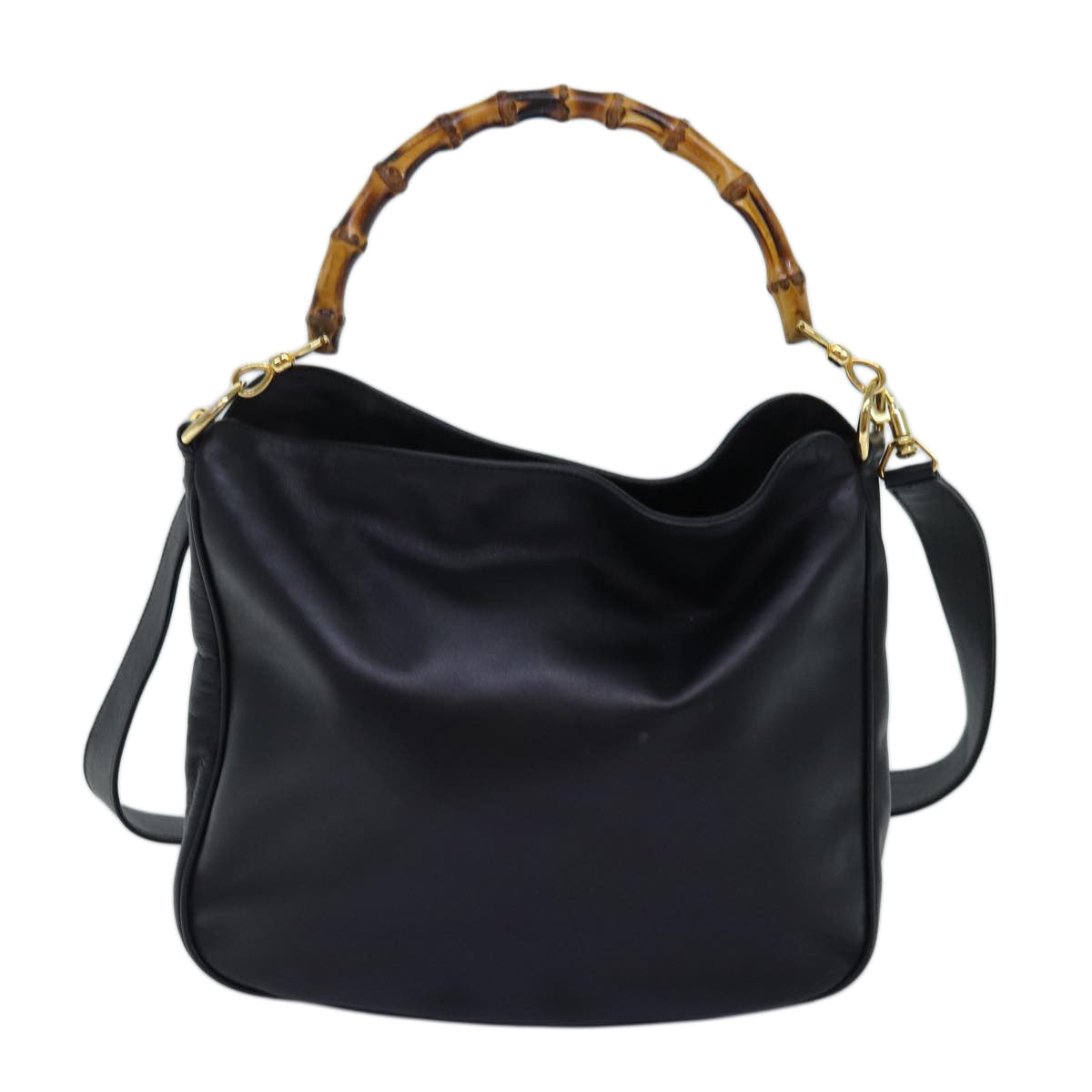 GUCCI Bamboo Hand Bag Leather 2way Black 001 1638 yk12693